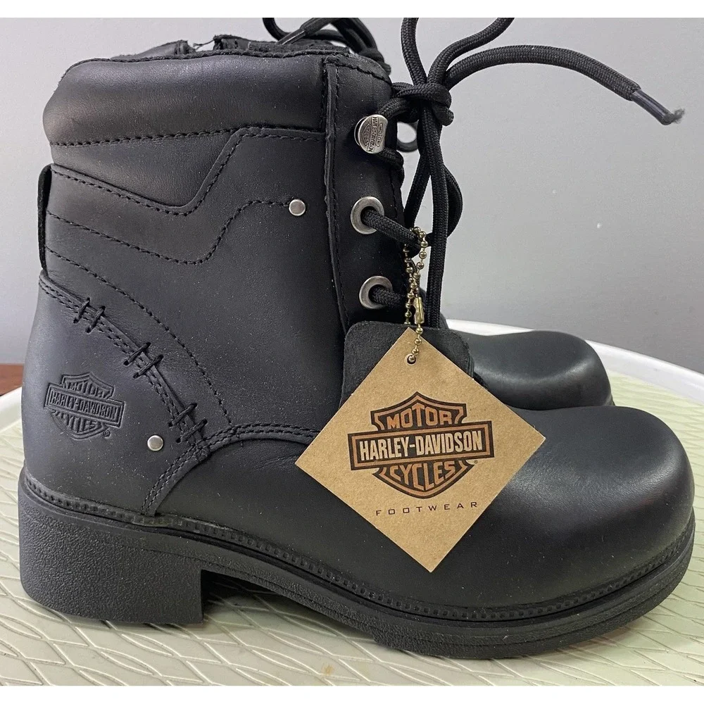 Harley Davidson Women Elowen Black Leather Motorcycle Ankle Riding Biker Boot 7M